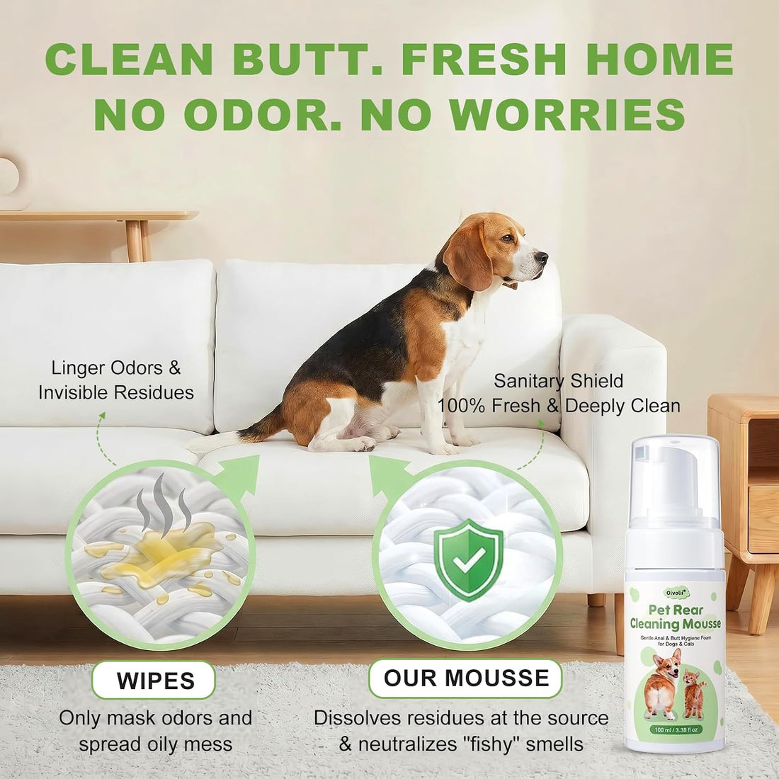 Oivolii Pet Anal Gland Cleaner & Dog Butt Wash Mousse