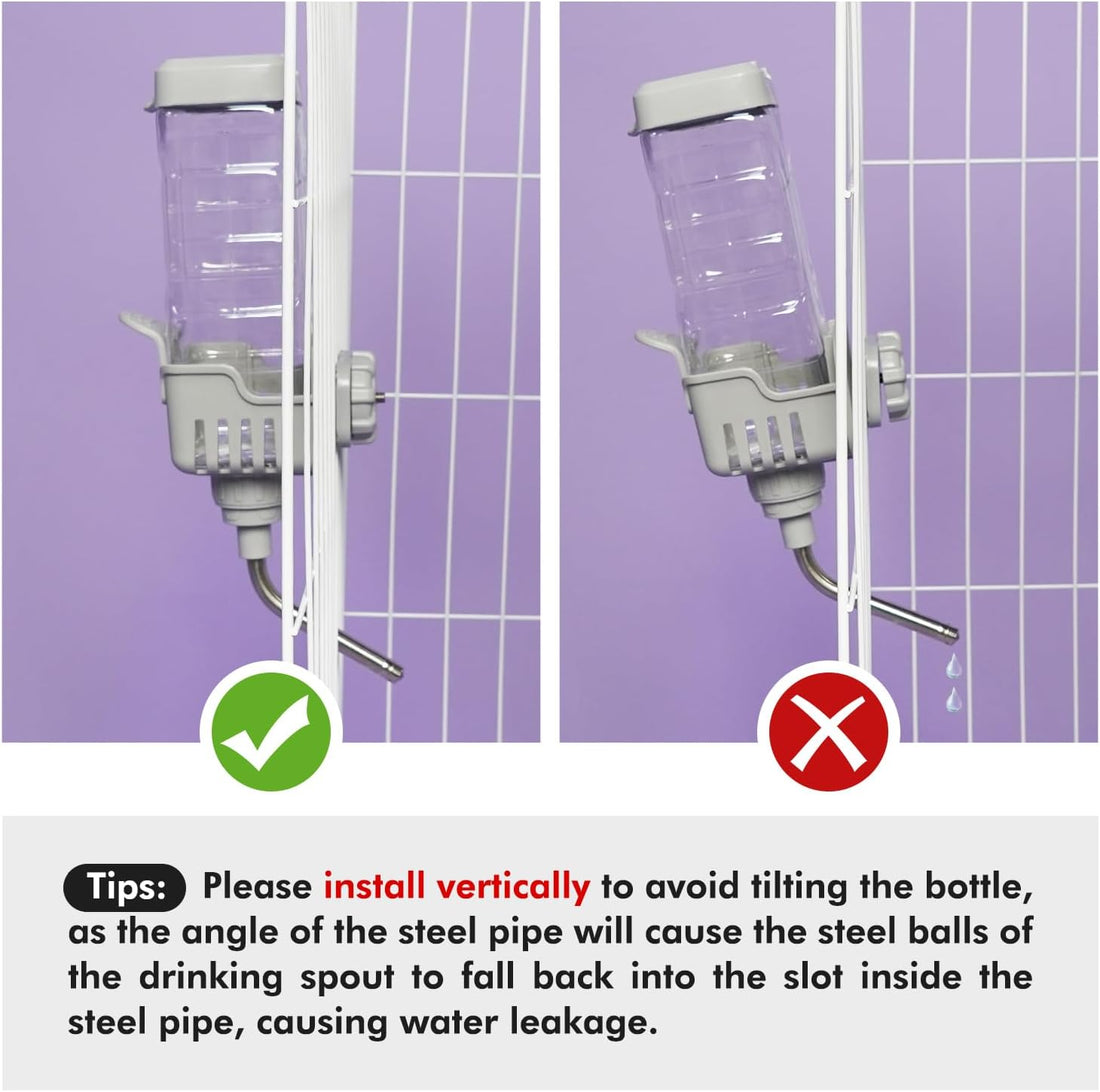 Vannon 30oz Small Pet Water Bottle for Cage with Top Fill Design, Grey