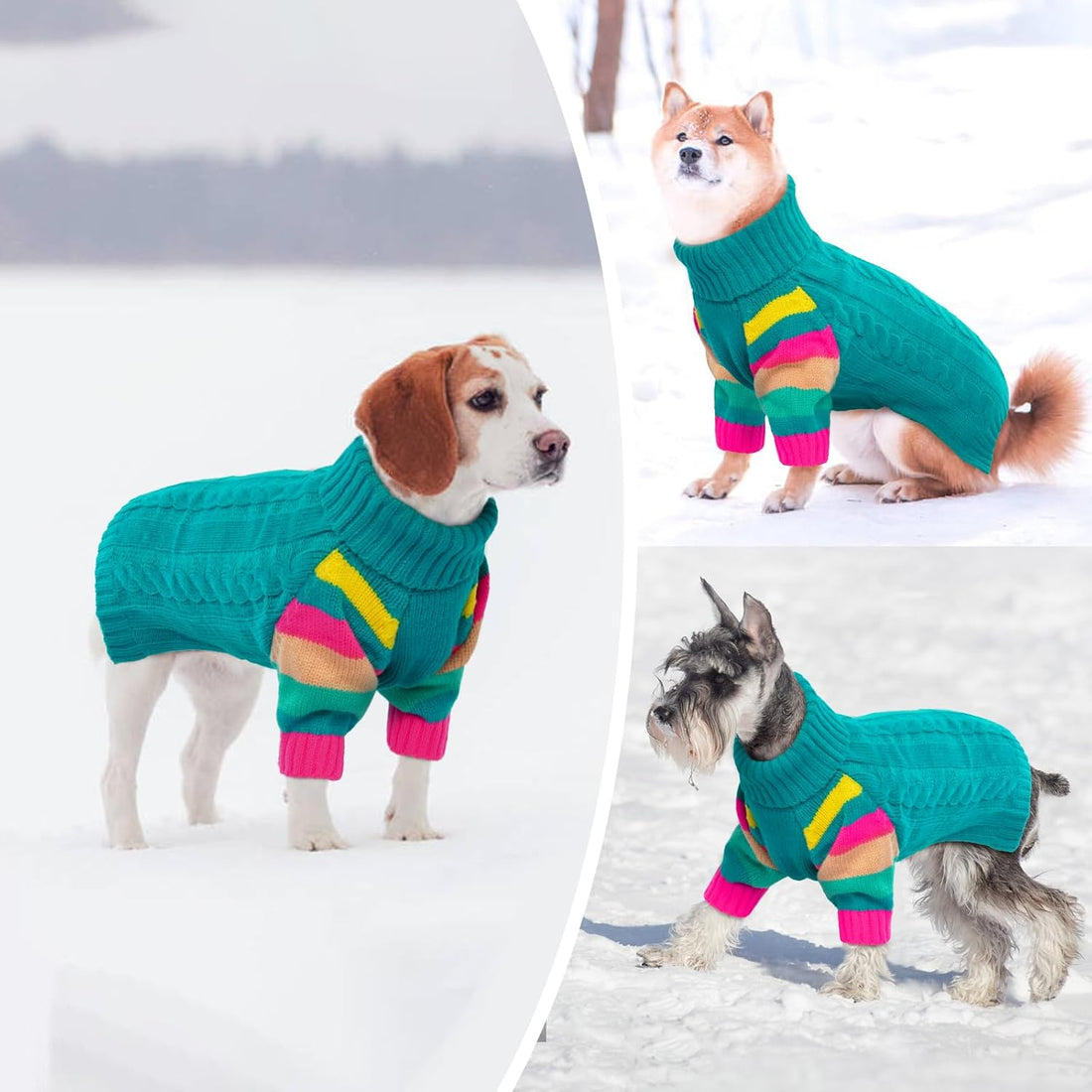 Small Dog Sweater, Turtleneck Pullover with Sleeves, Green S