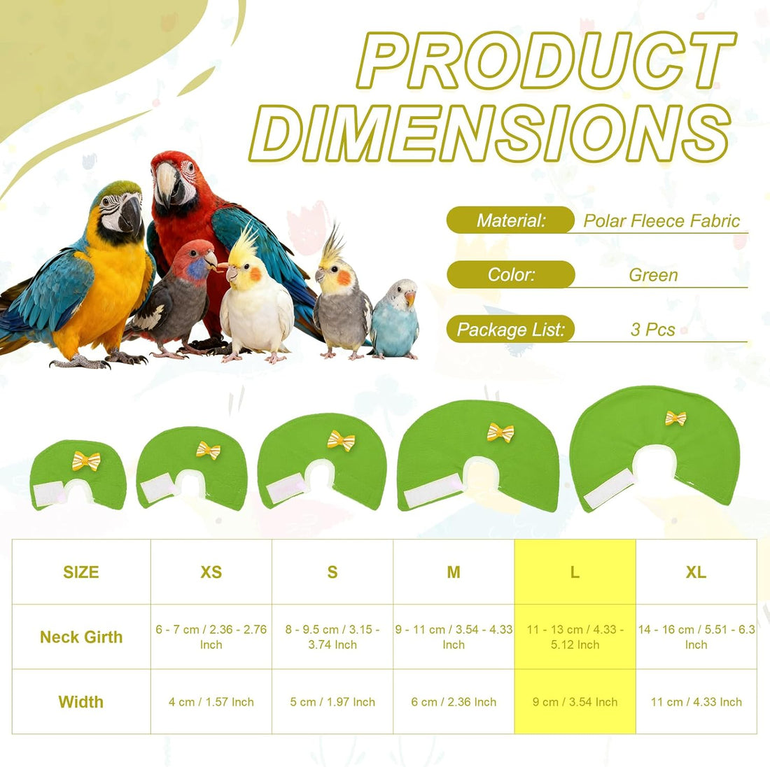 Bird Collars Protective Recovery Cones Green L 3Pcs