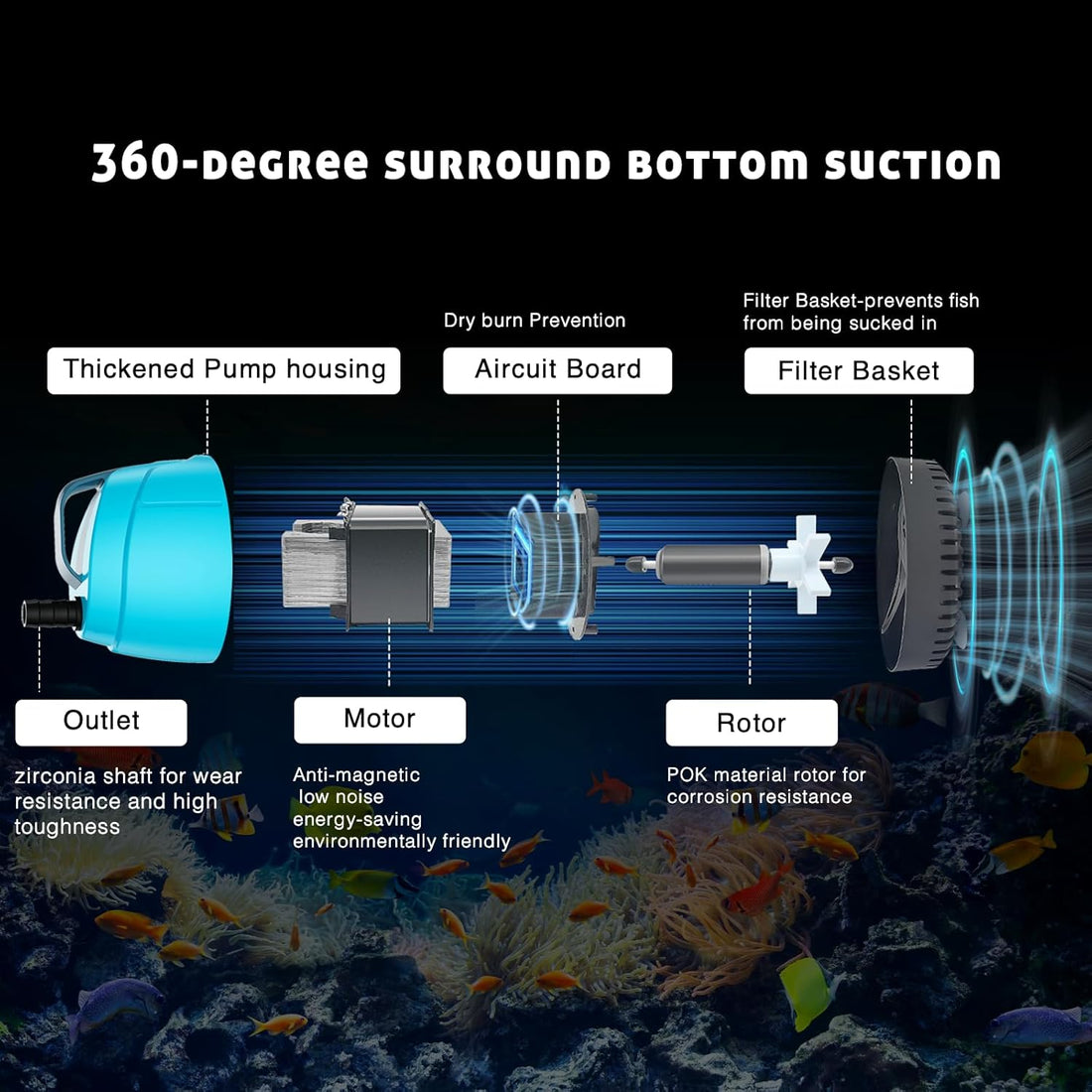 210GPH Submersible Water Pump Ultra Quiet,Bottom Suction Aquarium
