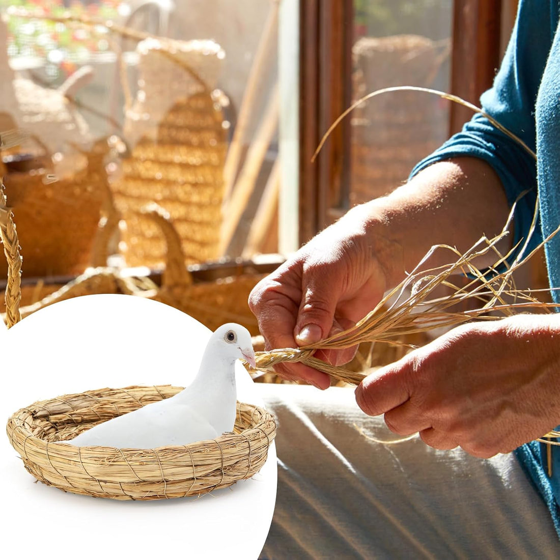 Eorbow 6 Packs Woven Straw Bird Nests