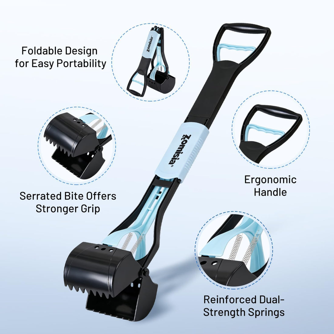 ZOMISIA 32" Long Handle Pooper Scooper with 30 Count Waste Bags