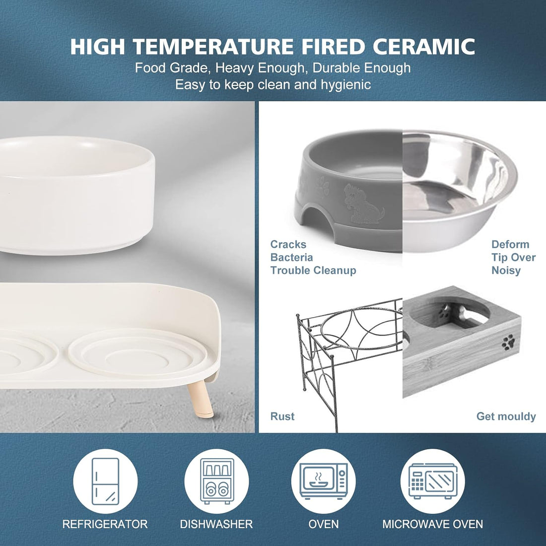 Elevated Ceramic Pet Bowl Set with Stand & Splash Guard