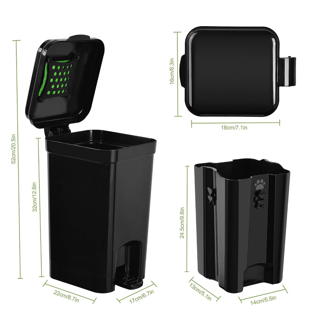 Dog Poop Trash Can, All-Black, 5-Liter