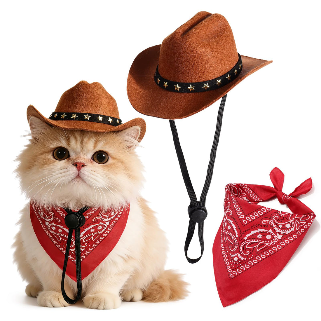 Pet Cowboy Costume, Dog Cowboy Hat with Bandana Scarf