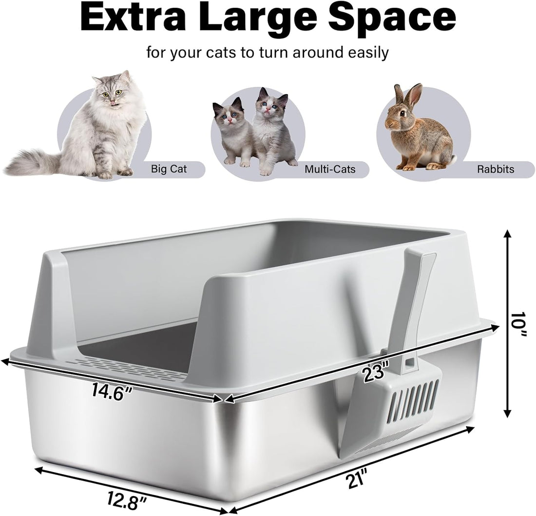 XL Stainless Steel Litter Box with Lid, Extra Large Cat Litter Box