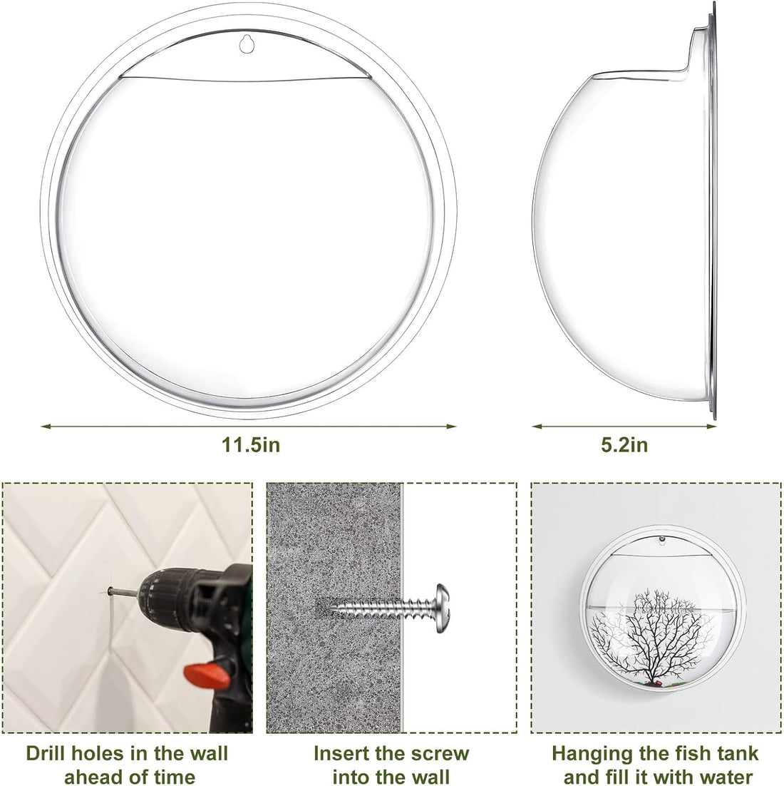 2 Pcs Wall Fish Tank Acrylic Hanging Wall Mounted Fish Bowls 1 Gallon