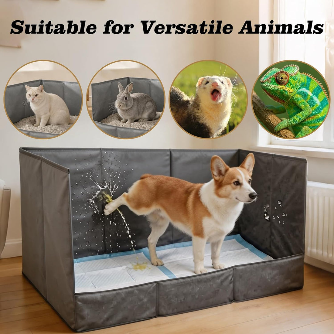 Dog Litter Box, Foldable Pee Pad Holder with High Walls for Indoor