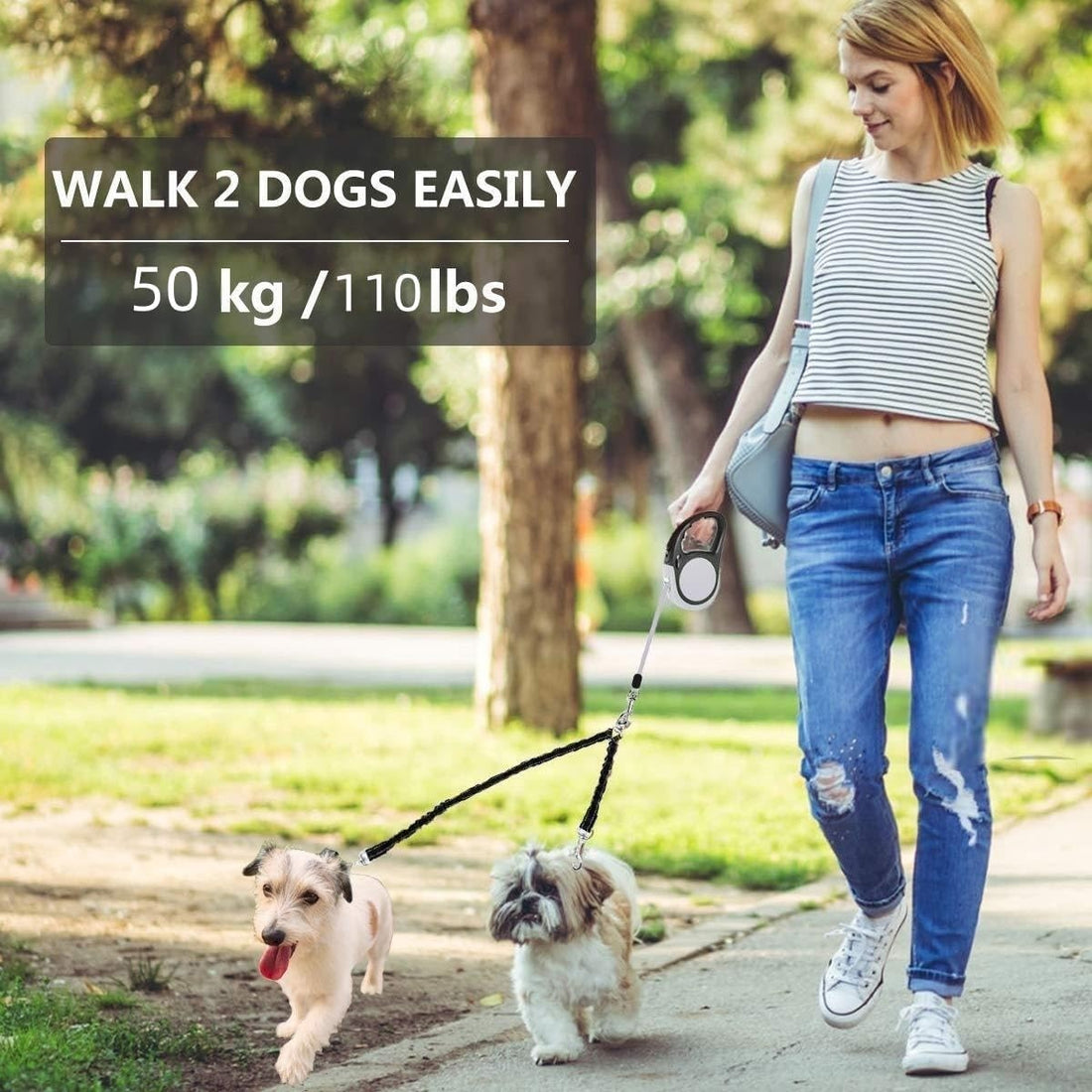 Dual Retractable Dog Leash for 2 Large Dogs