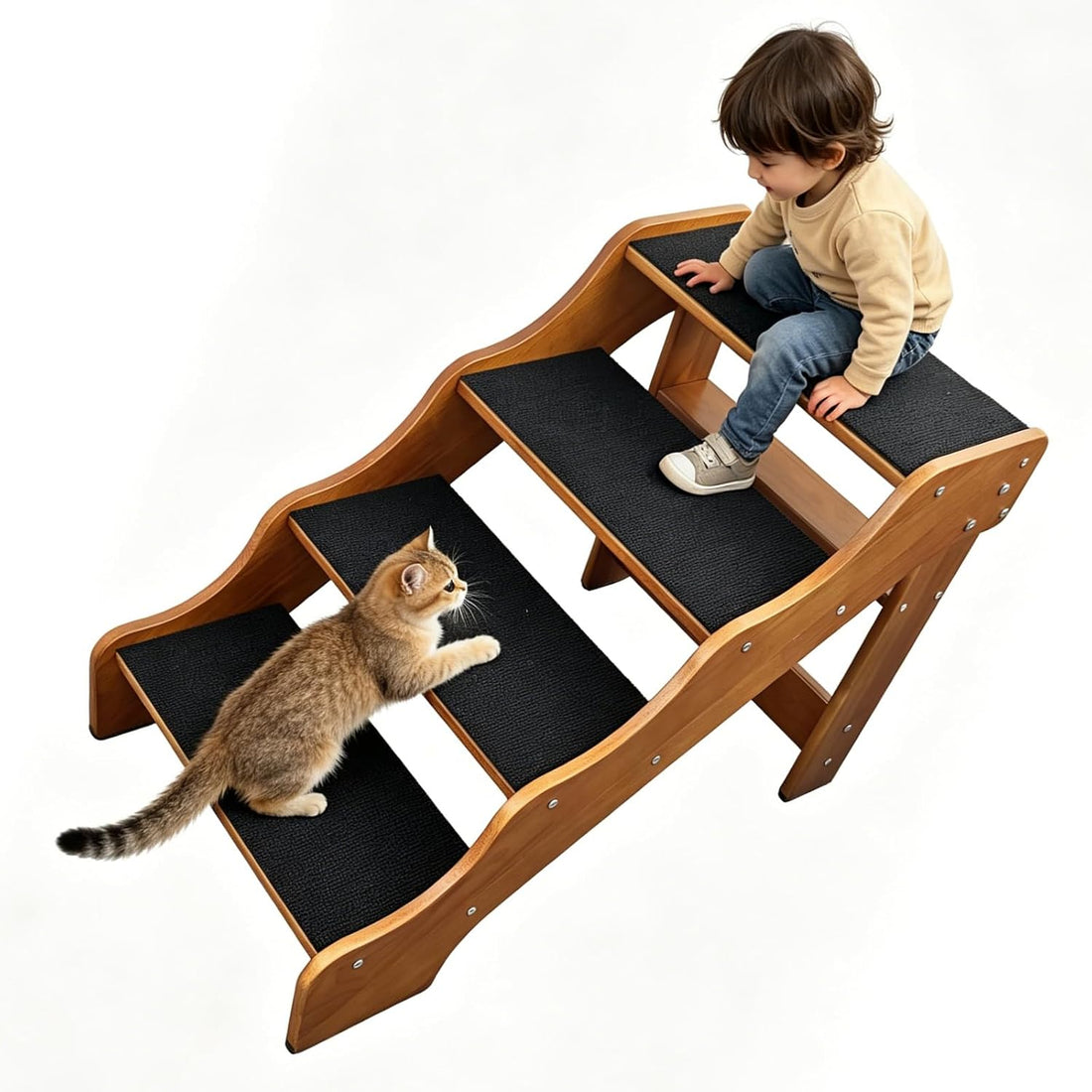 Solid Wood pet Staircase Walnut Paint, Dog Ladder