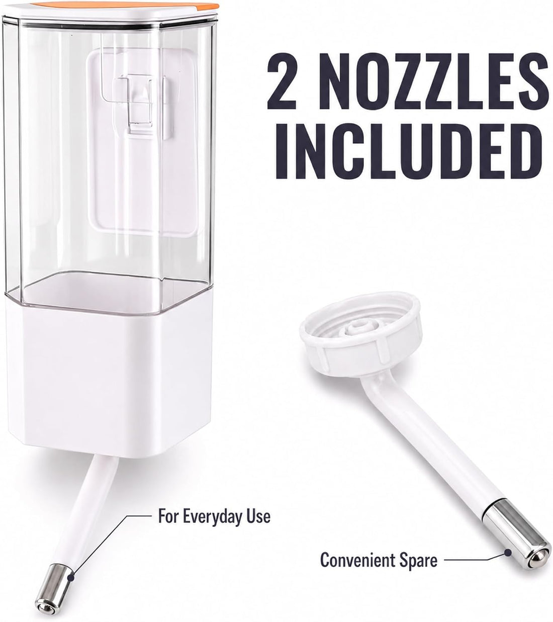47oz No-Drip Small Pet Water Bottle, 2 Nozzles, Top-Fill Mount