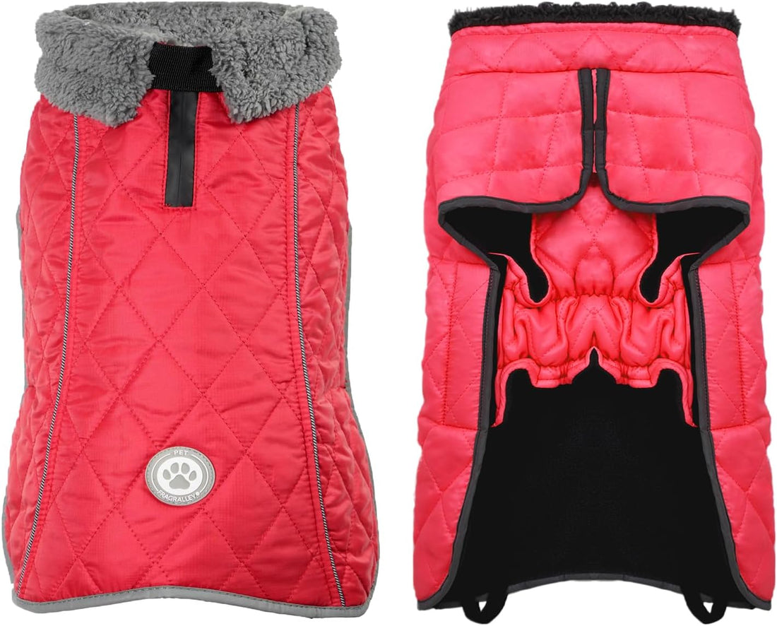 Dog Winter Coat with Waterproof Zipper Harness Hole, Fleece Dog Jacket