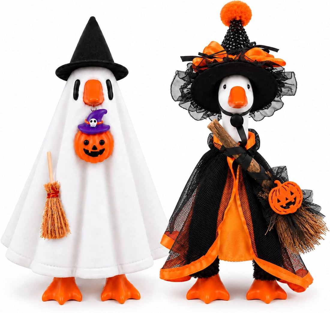 Halloween Desk Goose Clothes for 7 Inch Statues, Witch & Ghost 2-Pack