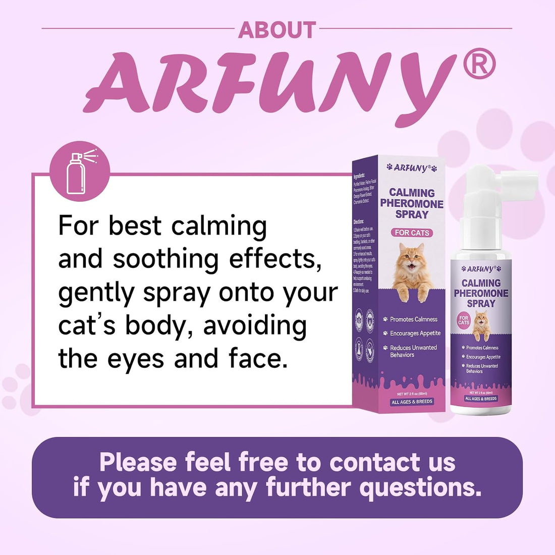 Cat Calming Spray with Pheromone, Cat Anxiety & Stress Relief, 60ML