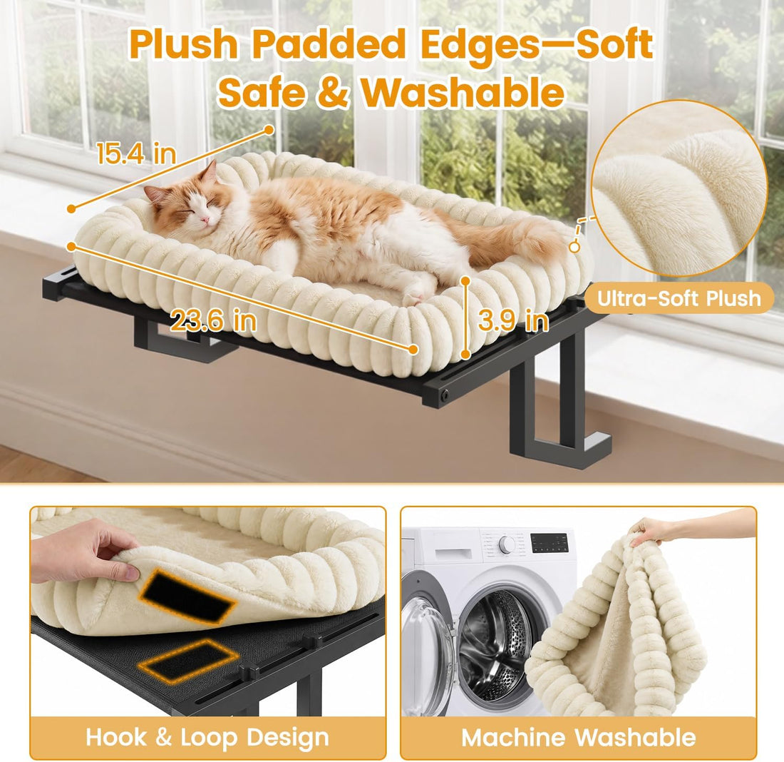 Cat Window Perch, 24" Large Hammock for Inside Sill, Dual-Mount