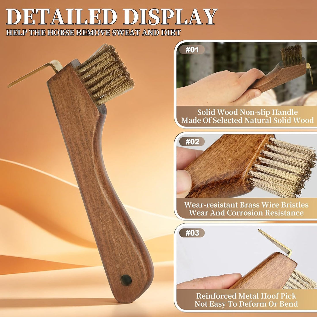 MAXIMILIAN 2-in-1 Solid Wood Horse Hoop Pick with Brush