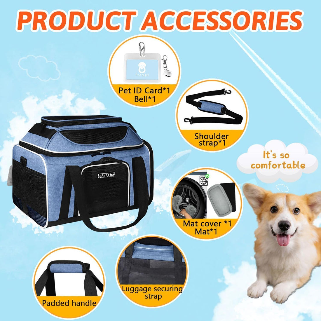 Petskd Top-Expandable Small Pet Carrier 18"x11"x11" Airline Approved
