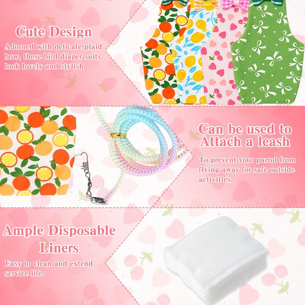 4 Pcs Cute Bird Diaper, Reusable Parrot Nappy Flight Suit