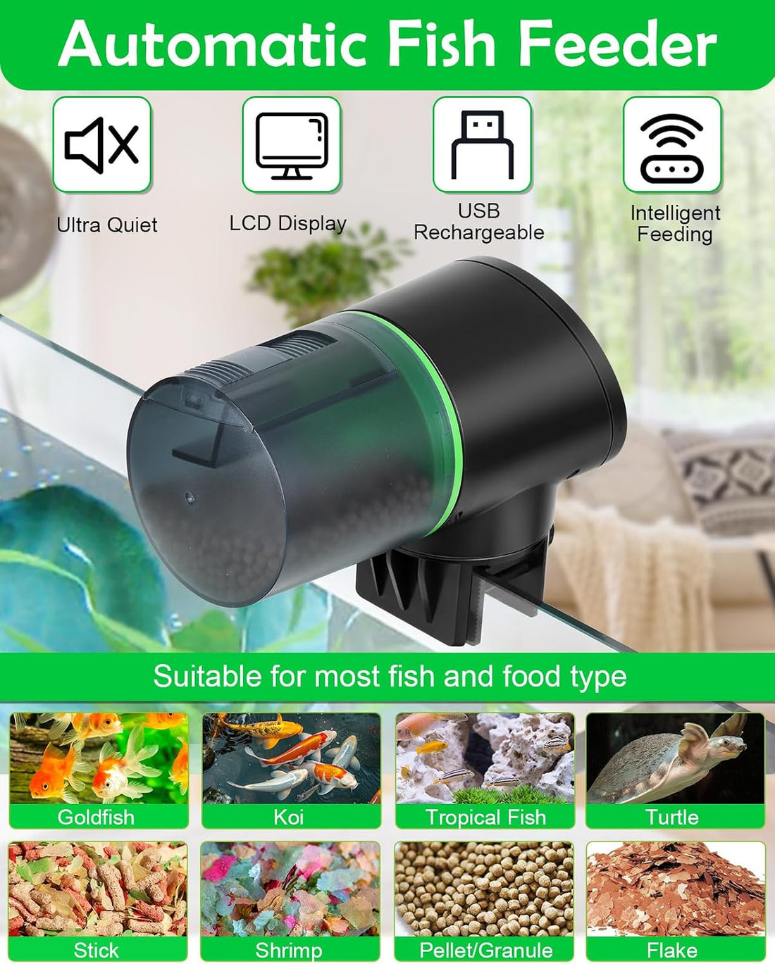 Automatic Fish Feeder for Aquarium Easy Setup & 12/24/48H Interval