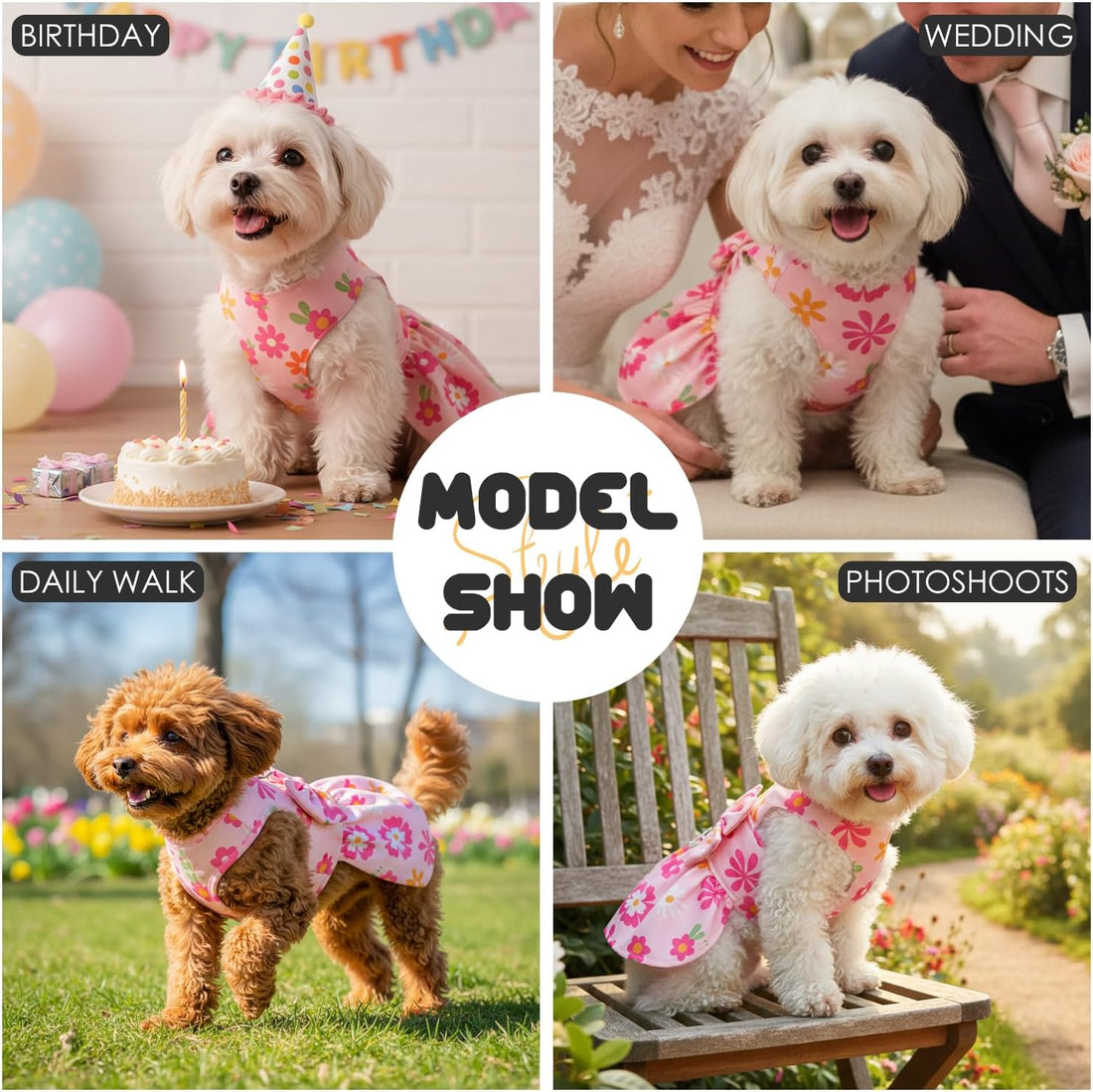 Dog Dress Harness Dresses Leash Set for Small Dogs Cute Girl Dog