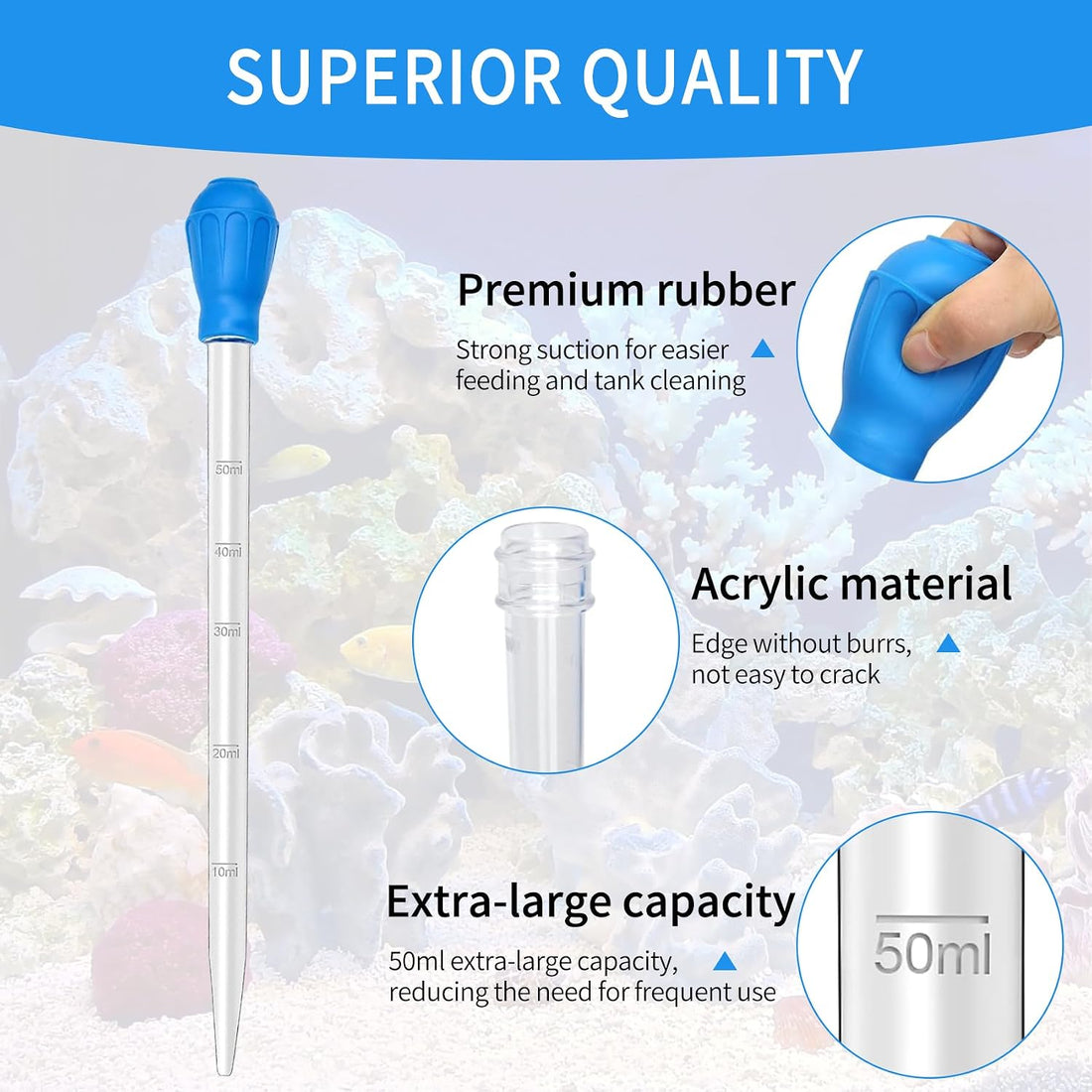 17.7 in 1 Pc Long Pipette for Fish Tank Coral Food Feeder Long