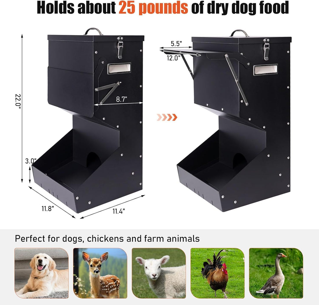 Outdoor Automatic Dog Feeder Large Breed 25 lbs Gravity Dog Feeder