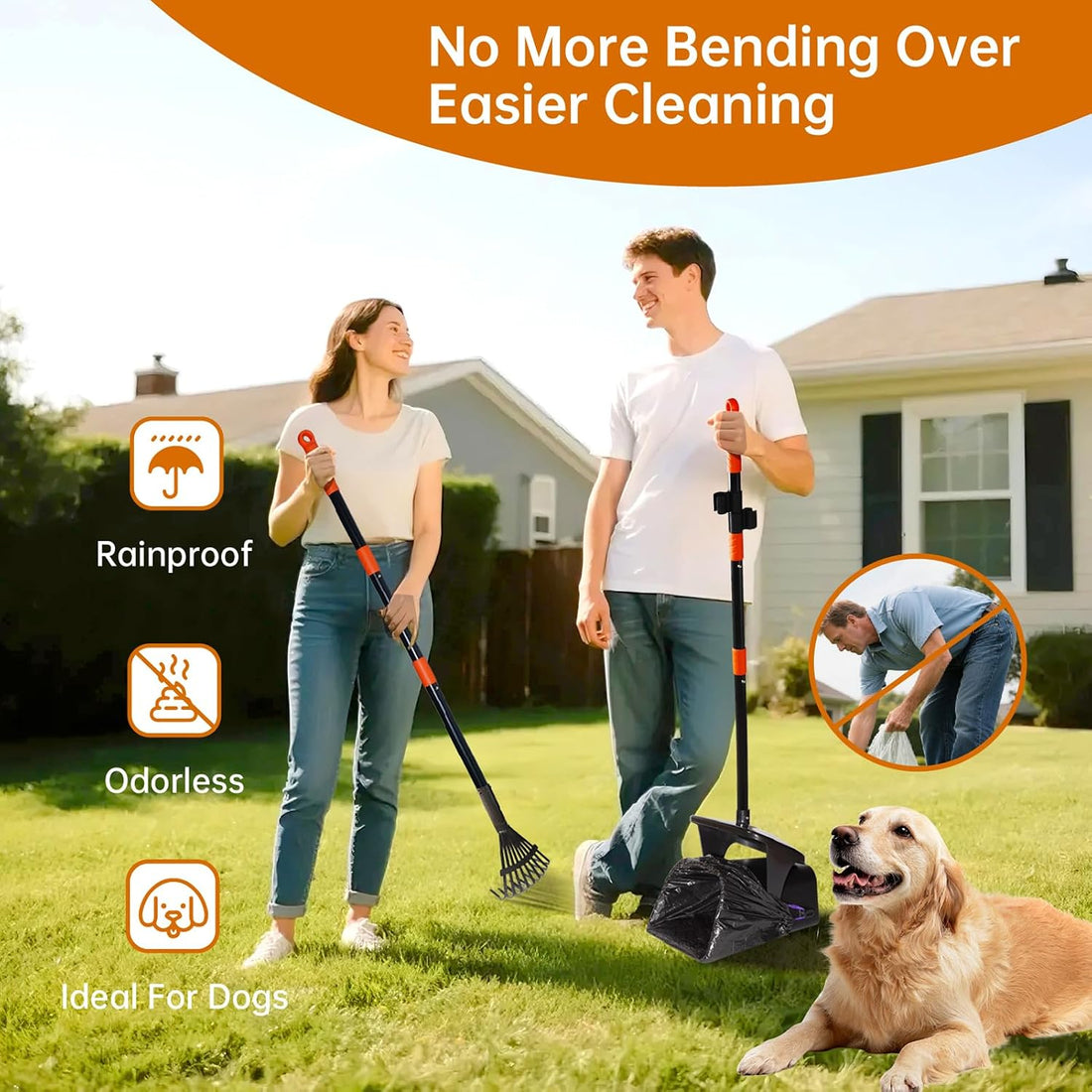 Dog Pooper Scooper with Bags & Dispenser - 37.4" Long Metal Handle