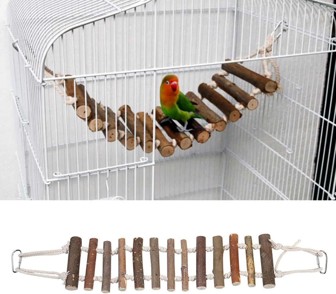 Joyzan Rope Ladder Bird Toy, Wood Stairs Climbing Activity Attachment