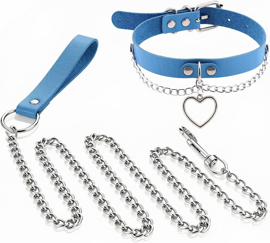Long Chain Leash with Red PU Handle