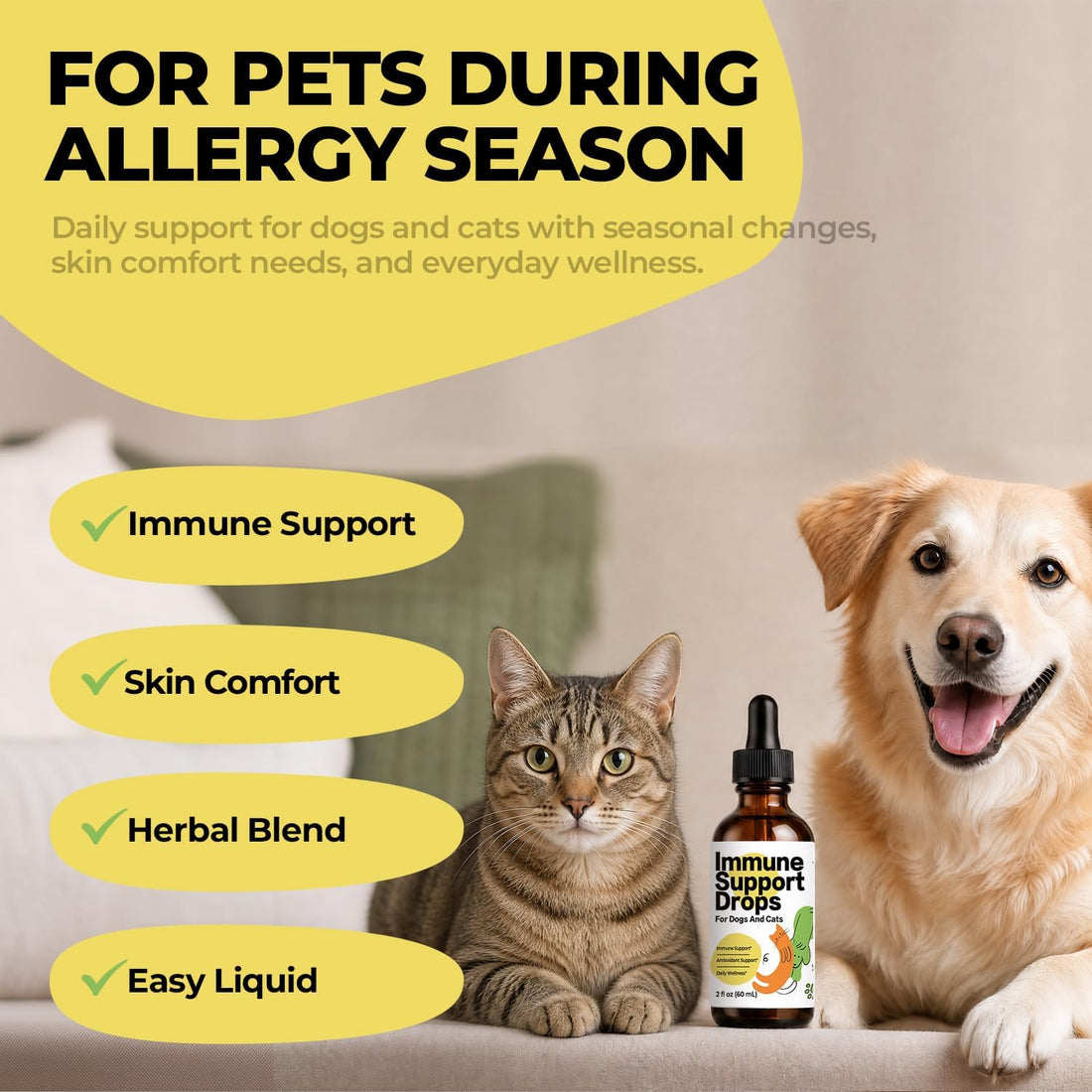 Dog Allergy Relief & Immune Support Drops for Dogs & Cats