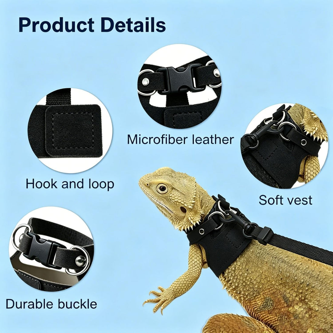 Soft Adjustable Bearded Dragon Harness with Leash
