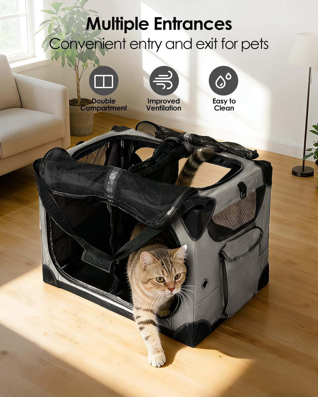 Large Cat Carrier for 2 Cats, 24x17x17 in, Metal Frame