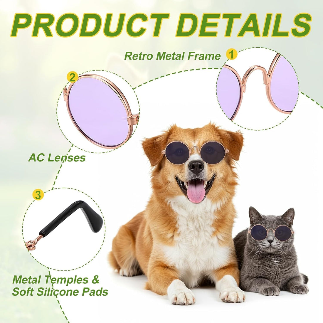 Dog Sunglasses, Retro Dog Kittens Glasses Round