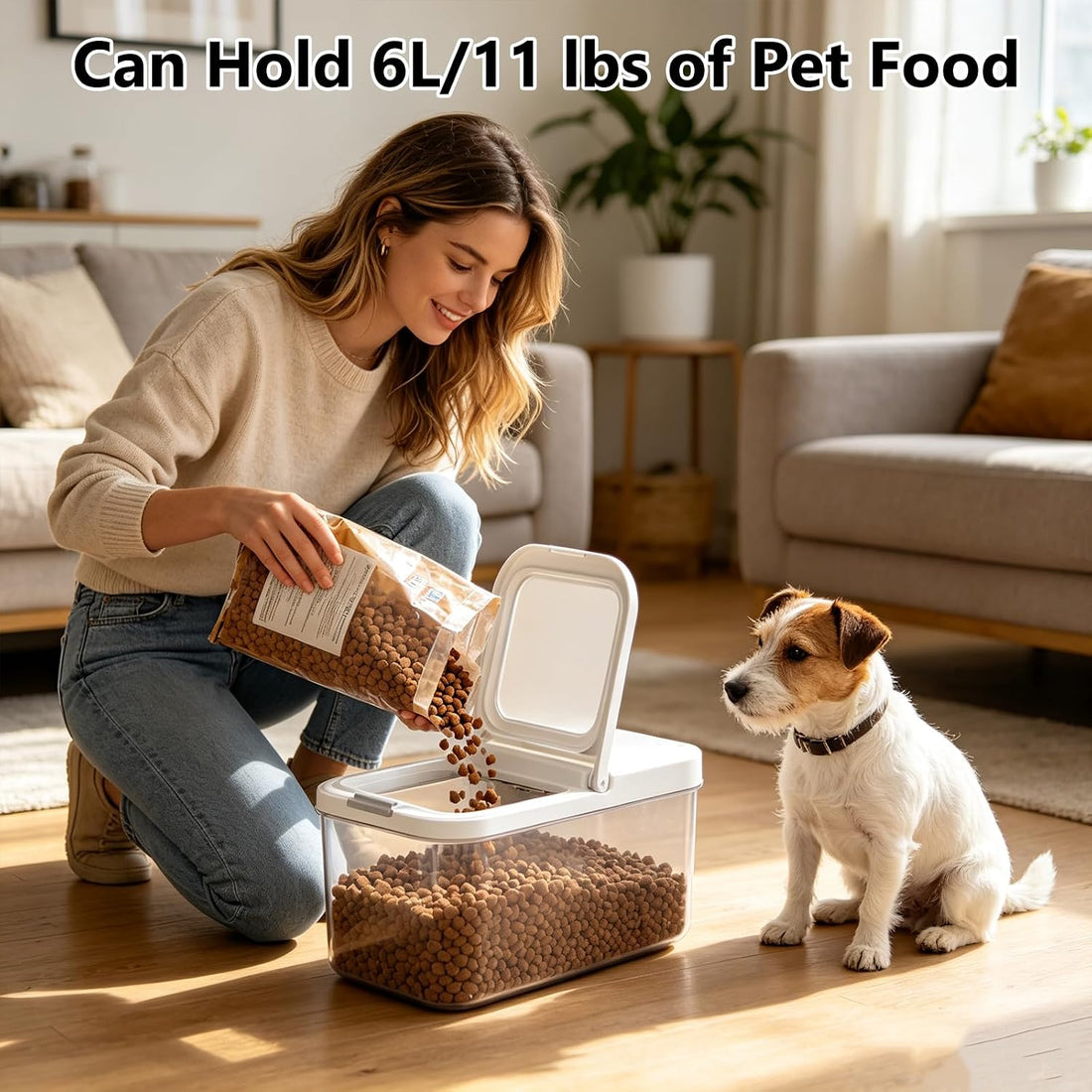 YEXEXINM Pet Food Storage Container with Lid & Scooper 5-7.5lbs/6L