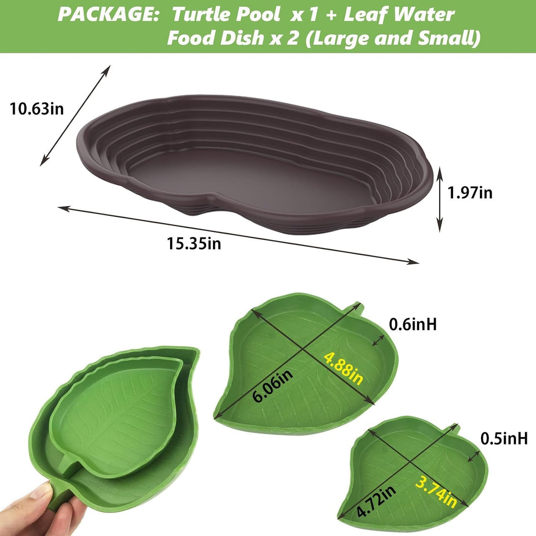 3PCS Tortoise Water Bowl with Ramp Leaf Tortoise Water Food Dish