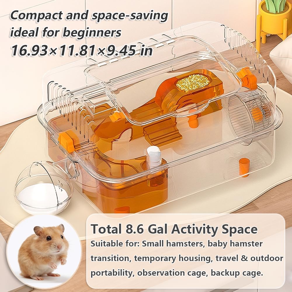 8-in-1 Dwarf Hamster Cage, No Assembly Full Transparent
