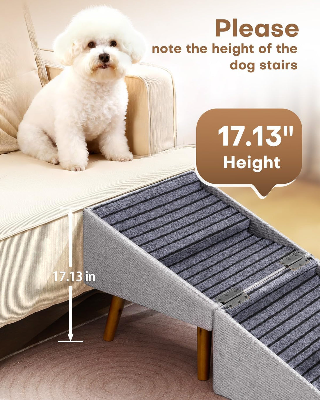 17" H Split Ottoman Dog Ramp for Couch