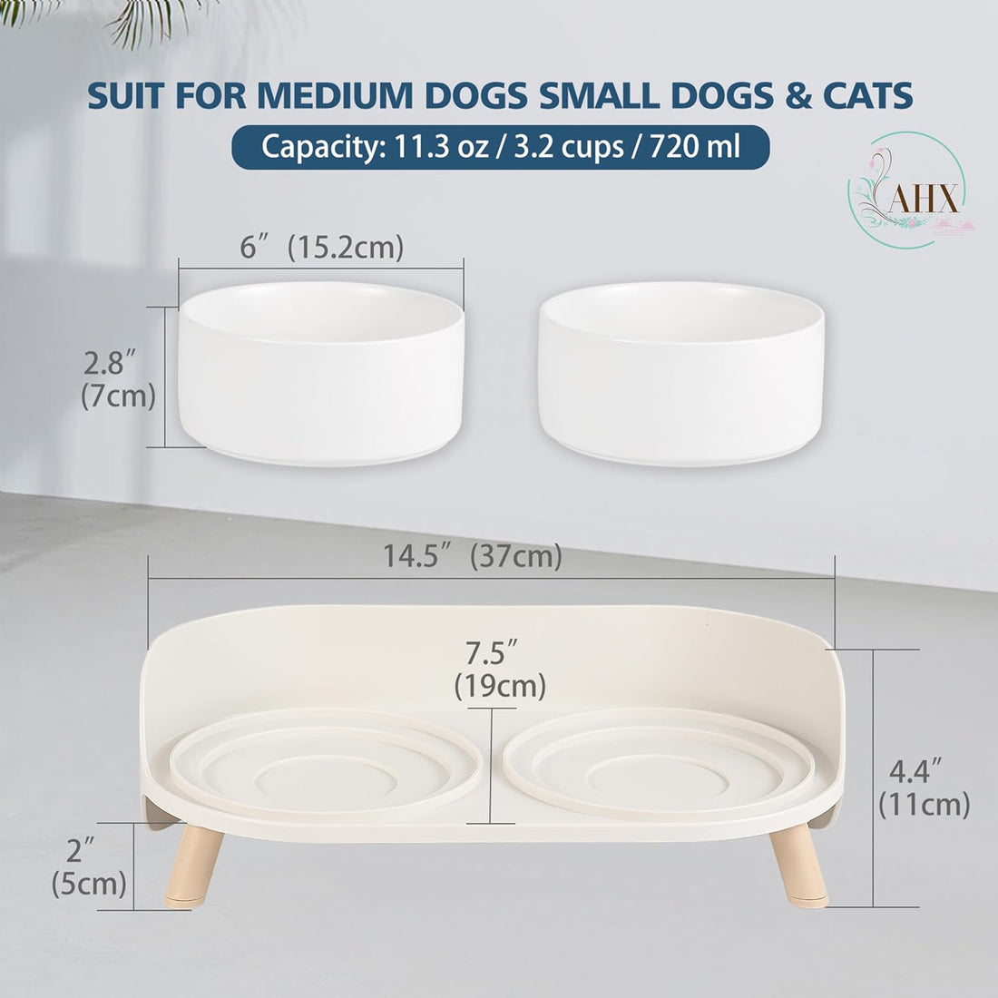 Elevated Ceramic Pet Bowl Set with Stand & Splash Guard