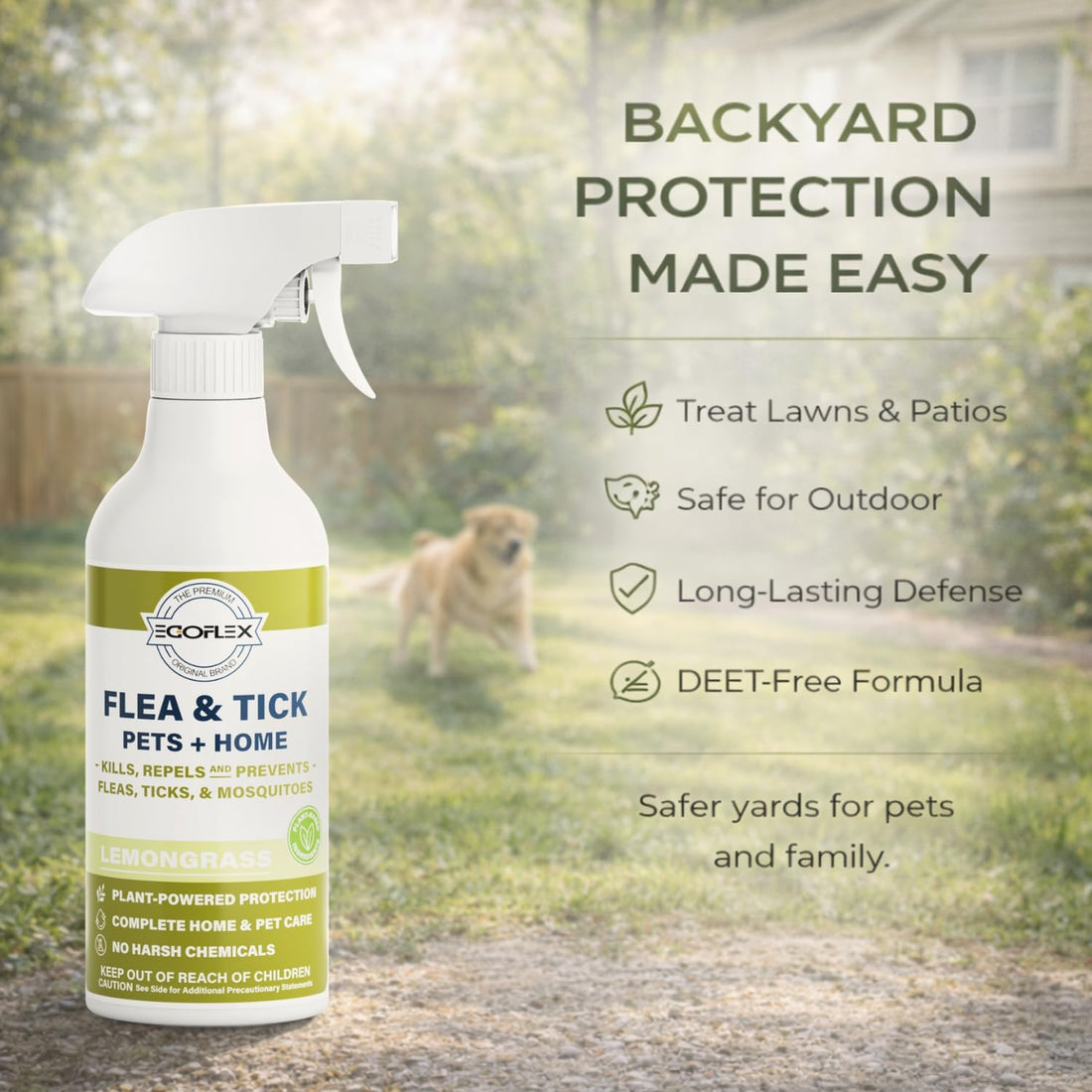 Flea Spray for Home & Pets Plant-Based Repellent with Lemongrass