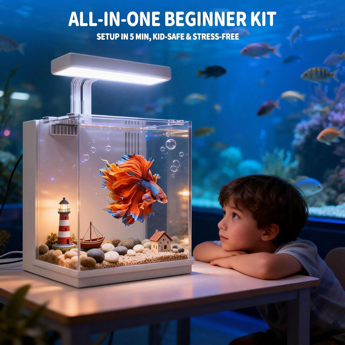 AQUASMITH Betta Fish Tank, 2 Gallon Aquarium Kit