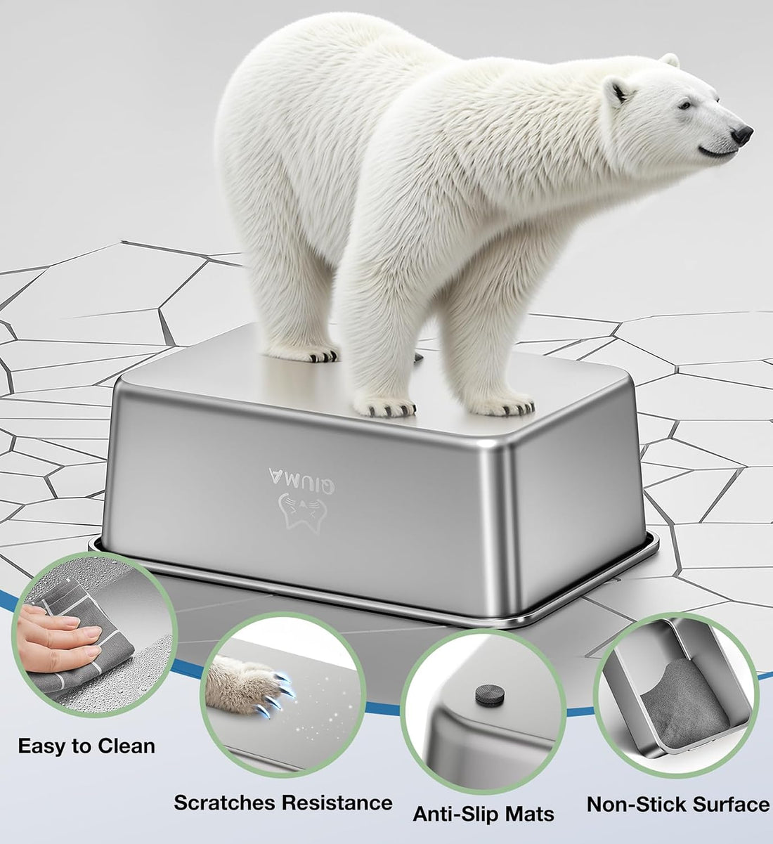 Qiuma Stainless Steel Litter Box, Metal Cat Litter Box with High Sides