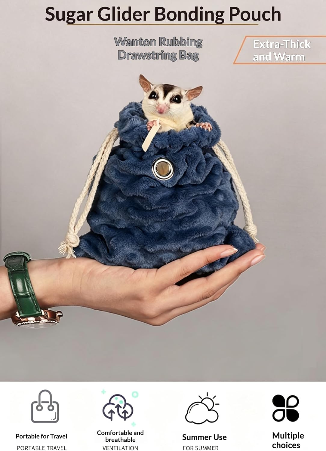 Sugar Glider Bonding Pouch Warm Travel Carrier Hamster Nest & Strap