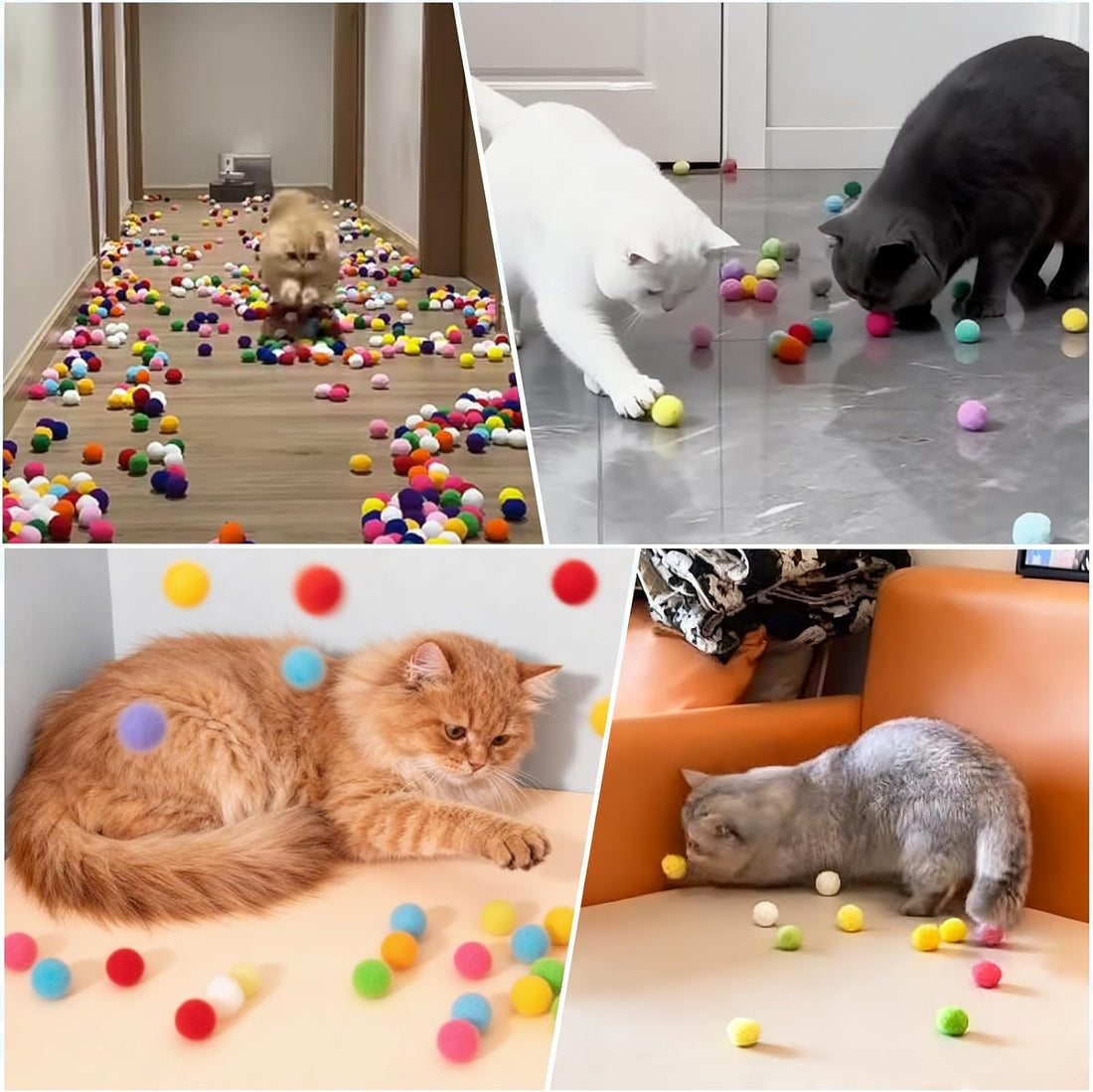 Mity rain 102PCS Cat Ball Launchers & Pom Pom Balls Interactive Cat