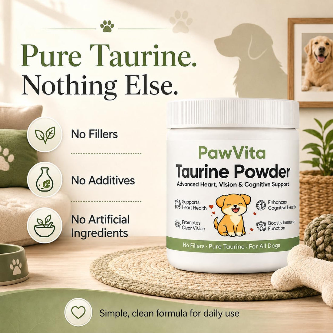 PawVita Pure Taurine Powder for Dogs, 99.9% Pure Taurine