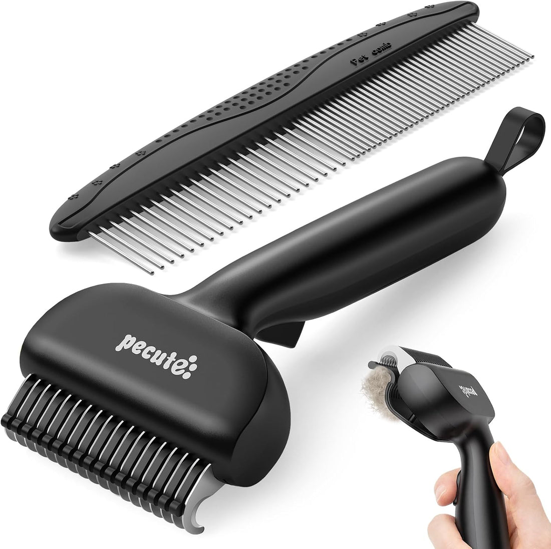 Pecute Self-Cleaning Undercoat Rake for Dogs Cats with Long/Double