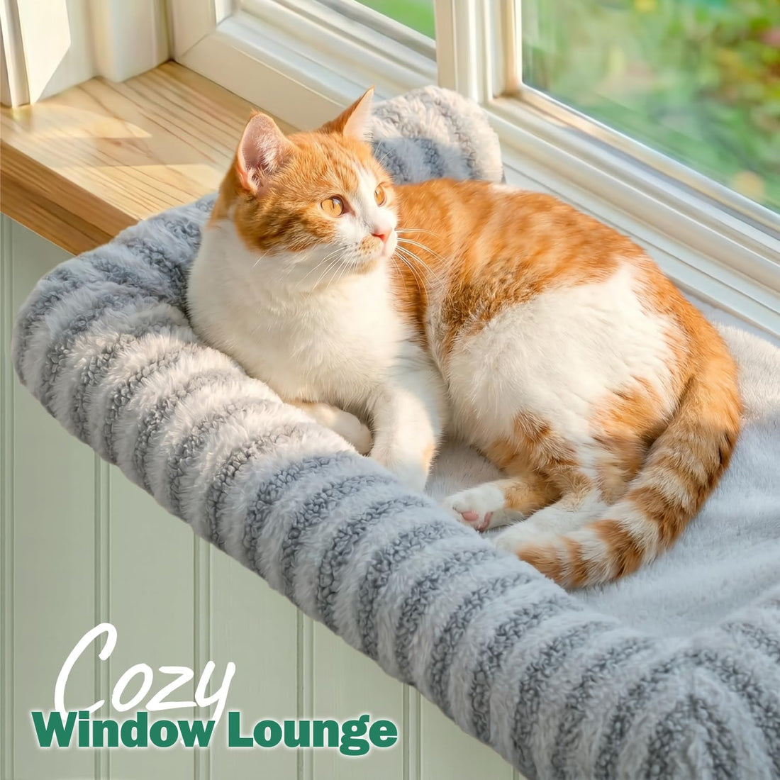 Zakkart Mellow Cat Perch for Windowsill with Hardwood Frame (Gray, L)