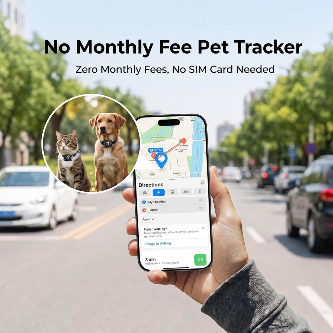 Pet Tracker for Dogs & Cats – No SIM Card, iOS & Android Compatible
