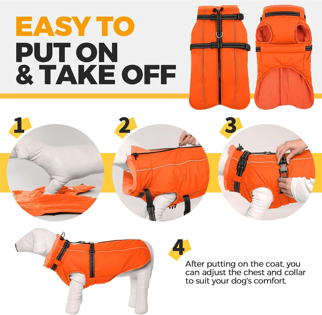 Lelepet Dog Winter Coat Waterproof Dog Jacket with Harness Built in