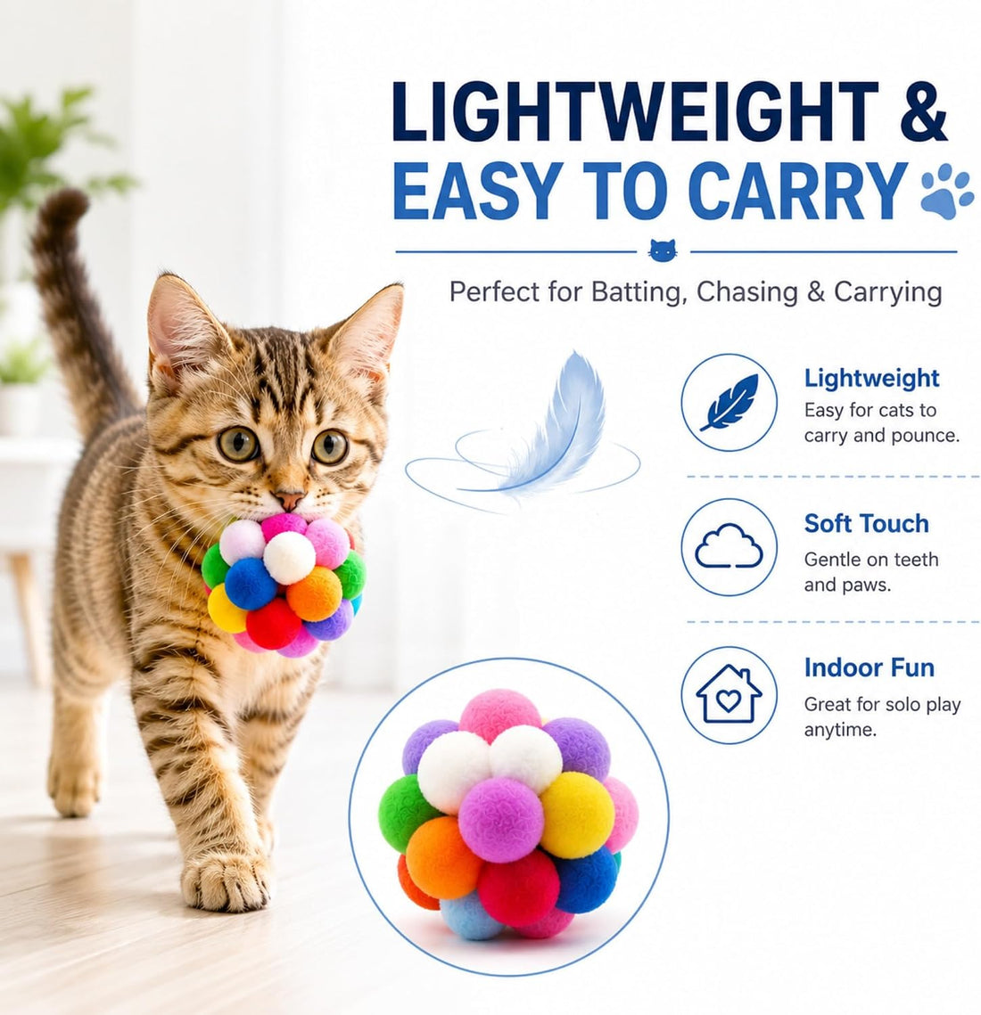 Cat Toys 4PCS Soft Plush Balls 2.36" for Kittens & Indoor Cats